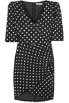 ALICE AND OLIVIA JUDY RUCHED POLKA-DOT STRETCH-JERSEY MINI DRESS