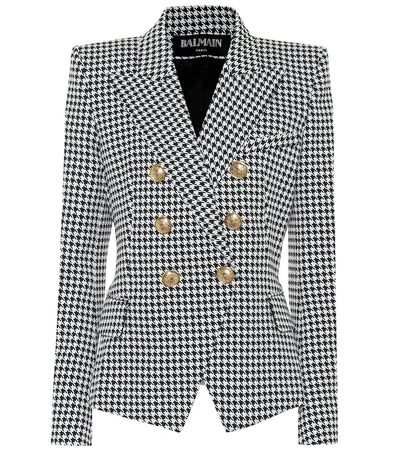 Balmain Double-breasted Houndstooth Cotton-blend Jacquard Blazer In Blk-wht