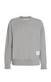 Thom Browne Cotton Jersey Sweatshirt W/ Knit Stripe In Grey