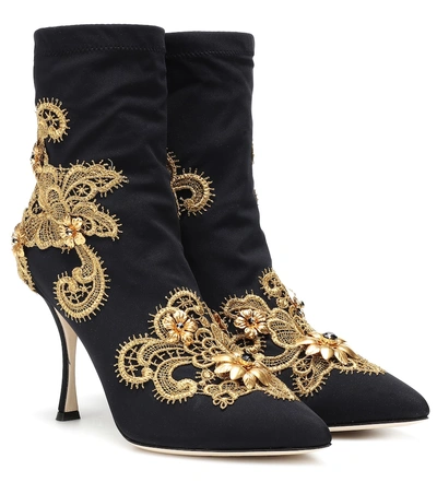 Dolce & Gabbana Ankle Boots In Jersey With Embroidery In Black