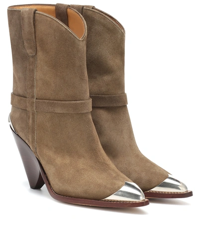 Isabel Marant Lamsy Embellished Suede Ankle Boots In Taupe