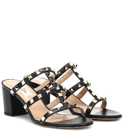 Valentino Garavani 60mm Rockstud Caged Block-heel Slide Sandals In Black
