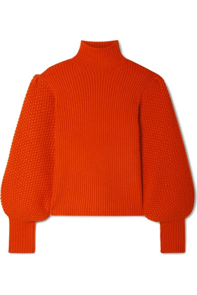Chloé Balloon-sleeve High-neck Chunky Wool-blend Jumper In Rising Red