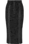 DOLCE & GABBANA LACE-UP SATIN-TRIMMED LACE PENCIL SKIRT
