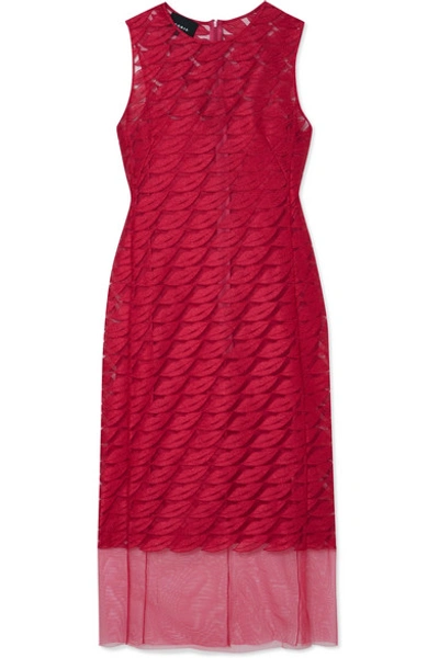 Akris Lips-embroidered Sleeveless Sheath Midi Dress W/ Slip In Pink