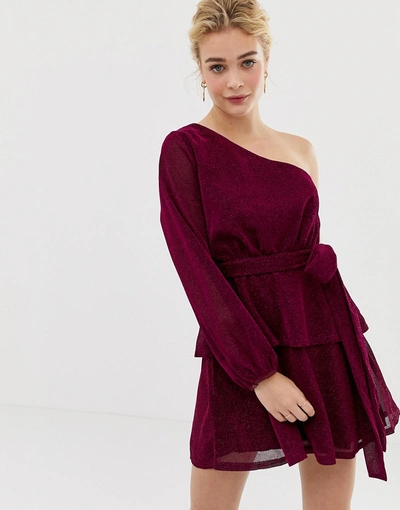 Talulah Willa Glitter Asymmetric Sleeve Dress-red