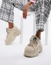 Buffalo 1339 Sneaker In Butter-colored Leather With Python Effect Print In Cream