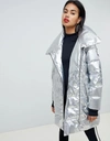 ARMANI EXCHANGE METALLIC LONGLINE PADDED JACKET - SILVER,6ZYK30YNGDZ