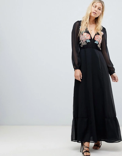 Cleobella Amarylis Embroidered Maxi Dress-black