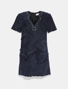 COACH COACH PIECED SUEDE DRESS - WOMEN'S,67704 NAV 6