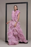 ISABEL SANCHIS FEATHERED EVENING GOWN,IS19SG233-10