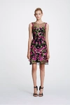 MARCHESA NOTTE BLACK SLEEVELESS 3D FLORAL EMBROIDERED COCKTAIL DRESS,MN19SC0863B-7