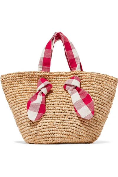 Loeffler Randall Hazel Raffia And Gingham Canvas Tote In Natural/red/white
