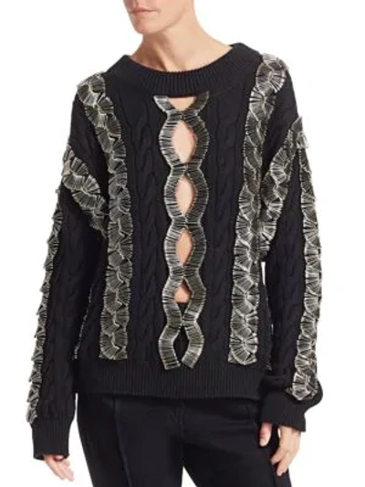 Alexander Wang Embellished Cutout Cable-knit Sweater In Black