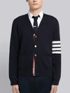 Thom Browne Milano Stitch V Neck Cardigan With 4 Bar In Fine Merino Wool Clothing In Blue