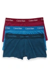 Calvin Klein 3-pack Stretch Cotton Low Rise Trunks In Blue/ Spellbound/ Fervent
