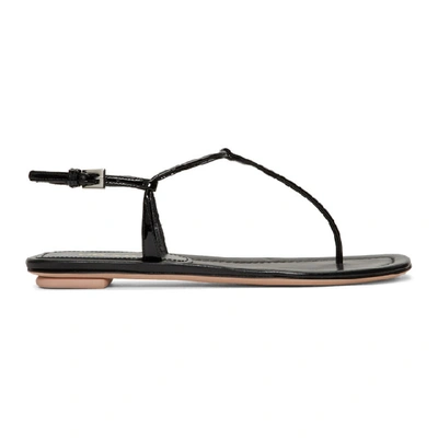 Prada Black Patent Leather Thong Sandals