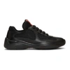 PRADA Black Leather & Mesh Lace-Up Sneakers
