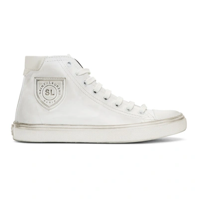 Saint Laurent Bedford Logo-appliqued Distressed Leather High-top Trainers In Dirty White