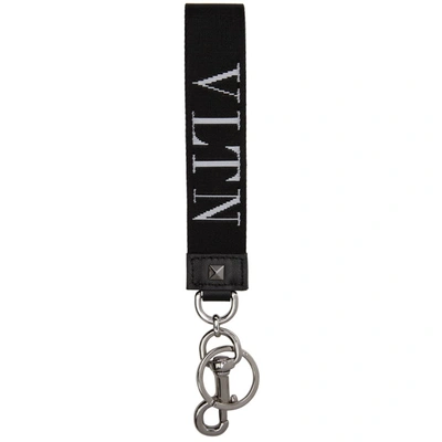 Valentino Garavani Embroidered Vltn Logo Keychain In Nero-bianco/nero