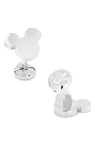 Cufflinks, Inc Disney Stainless Steel Mickey Mouse Silhouette Cufflinks In Silver