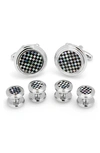 CUFFLINKS, INC ONYX & MOTHER-OF-PEARL SHIRT STUDS & CUFF LINKS,BL-CHK-SS