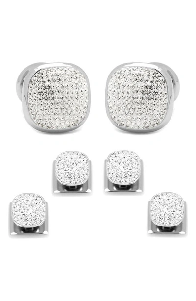 CUFFLINKS, INC WHITE PAVE CRYSTAL SHIRT STUDS & CUFF LINKS,OB-CRYST-SS