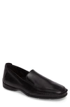 Mephisto Square Toe Leather Loafers In Black Smooth Leather