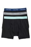Calvin Klein Men's Cotton Stretch Boxer Briefs 3-pack Nu2666 In Black W/ Yucca/ Stony/ Blue
