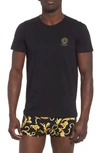 Versace White Crewneck T-shirt With Medusa Print On The Front In Black