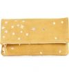 CLARE V MARGOT STAR PRINT FOLDOVER SUEDE CLUTCH - YELLOW,HB-CL-FO-100044-MUS