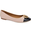 Tory Burch Women's Chelsea Cap Toe Leather Ballet Flats In Sea Shell Pink / Perfect Navy