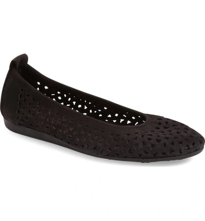 Arche Women's Lilly Perforated Ballet Flats In Black Nubuck Leather