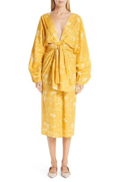 Johanna Ortiz San Bernardo Del Viento Floral-print Deep-v Wrap Dress In Gold