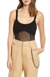 Tiger Mist Valora Sheer Detail Sleeveless Bodysuit In Black