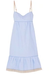 MARC JACOBS MARC JACOBS WOMAN PLEATED TULLE-TRIMMED COTTON OXFORD SLIP DRESS LIGHT BLUE,3074457345619870857