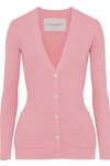 CAROLINA HERRERA CAROLINA HERRERA WOMAN RIBBED-KNIT CARDIGAN BABY PINK,3074457345619764296