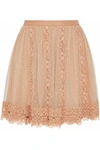 Red Valentino Woman Lace-paneled Point D'esprit Mini Skirt Beige In Beige