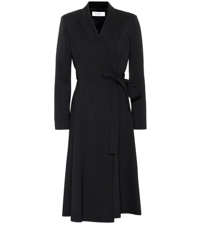 Max Mara Wool-crepe Wrap Midi Dress In Black
