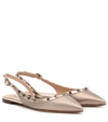 VALENTINO GARAVANI ROCKSTUD METALLIC LEATHER SLINGBACK BALLET FLATS,P00367911