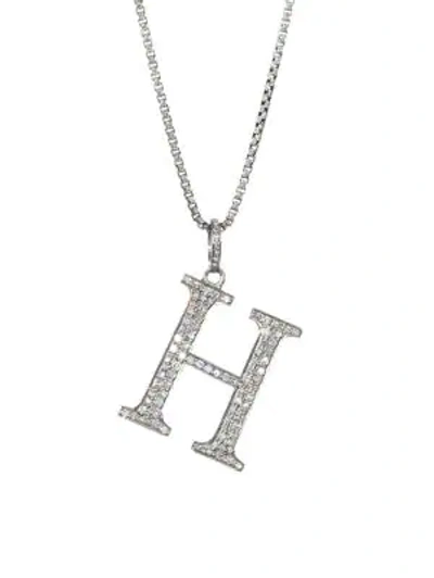 Nina Gilin Silvertone & Natural Champagne Diamond Initial Pendant Necklace In Initial H