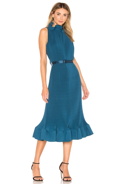 Tibi Teal Pleated Sleeveless Dress With Removable Belt