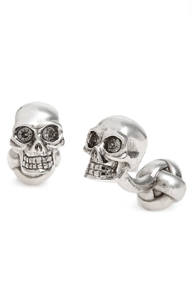Alexander Mcqueen Skull Burnished Silver-tone And Crystal Cufflinks