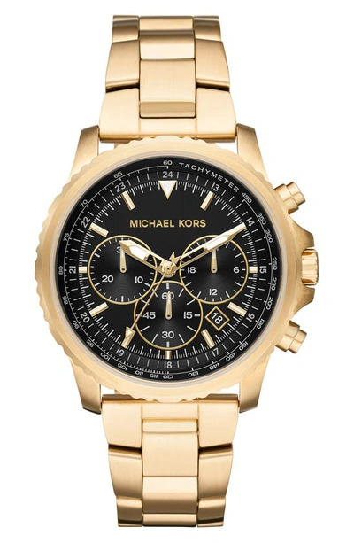 Michael Kors Theroux Gold Tone Chronograph Watch In Black/gold