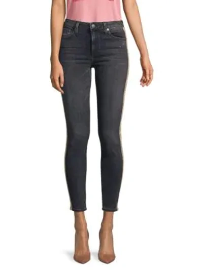 Alice And Olivia Good Mid-rise Skinny Crystal Jeans In Black Magic