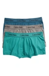 Calvin Klein Men's Cotton Stretch Low-rise Trunks 3-pack Nu2664 In Raleigh/ Majolica Blue