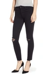 Mother Looker Ankle Fray Distressed Jeans With Lightning Bolt In Gold Bolt