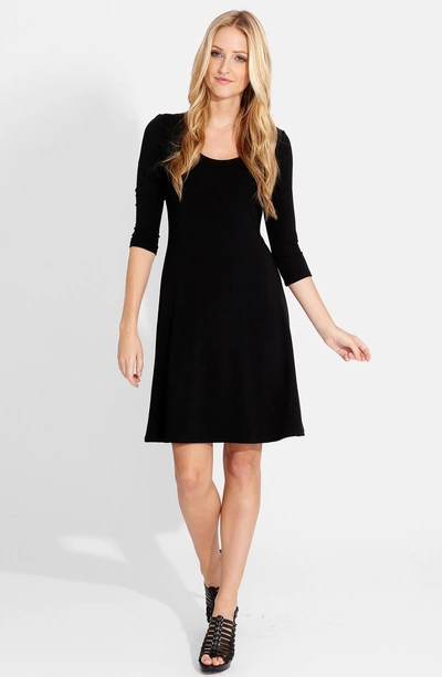 Karen Kane Three Quarter Sleeve A-line Dress In Black