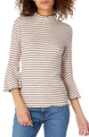 MICHAEL STARS RACHEL STRIPE MOCK NECK TOP,7008