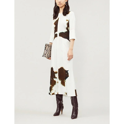 Victoria Beckham Cowhide-print Crepe Midi Dress In White